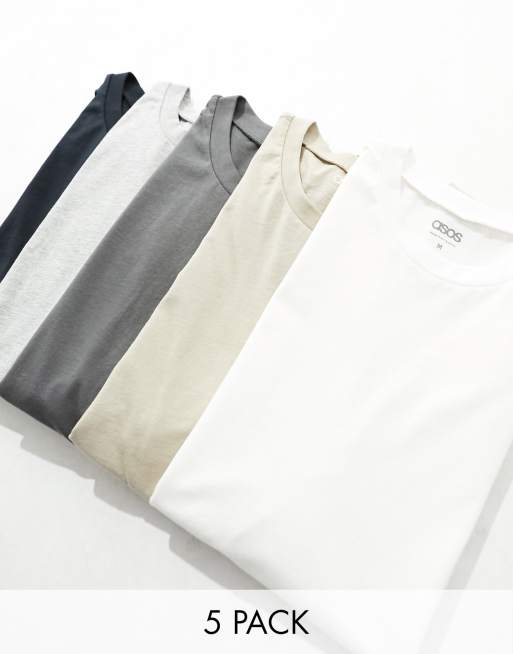 ASOS DESIGN – Zestaw 5 T-shirtów o luźnym kroju z okrągłym dekoltem w różnych kolorach