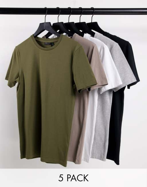 ASOS DESIGN – Zestaw 5 T-shirtów w różnych kolorach o kroju podkreślającym sylwetkę z okrągłym dekoltem