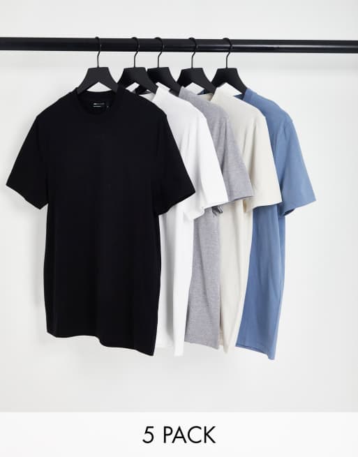 ASOS DESIGN – Zestaw 5 T-shirtów z okrągłym dekoltem w różnych kolorach