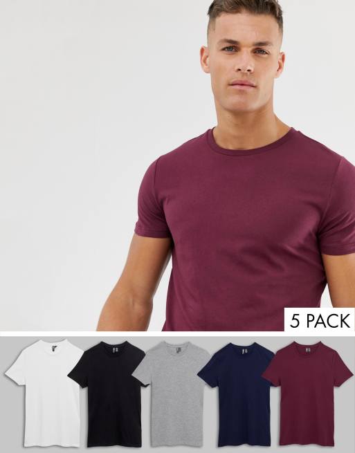 ASOS DESIGN – Zestaw 5 t-shirtów z okrągłym dekoltem – w zestawie płacisz mniej