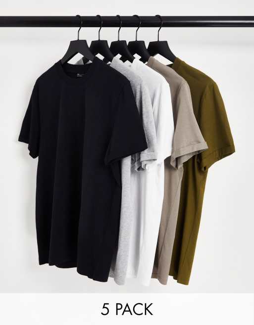 ASOS DESIGN – Zestaw 5 T-shirtów z podwiniętymi rękawami w różnych kolorach