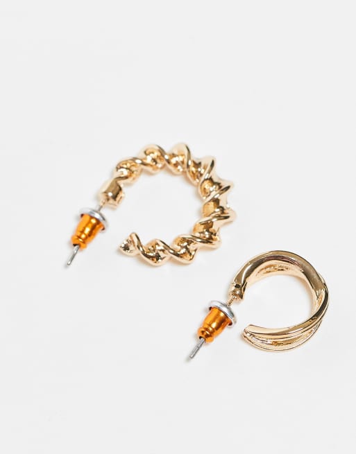 ASOS DESIGN – Zestaw 6 kolczyków w kolorze złota: kółka i nausznice, 2 z 3