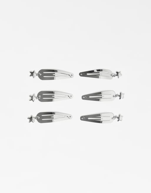 ASOS DESIGN – Zestaw 6 spinek do włosów z zawieszkami w kształcie gwiazd w srebrnym kolorze