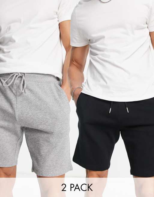 ASOS DESIGN – Zestaw szortów z dżerseju o dopasowanym kroju w kolorach spranej czerni i szarego melanżu