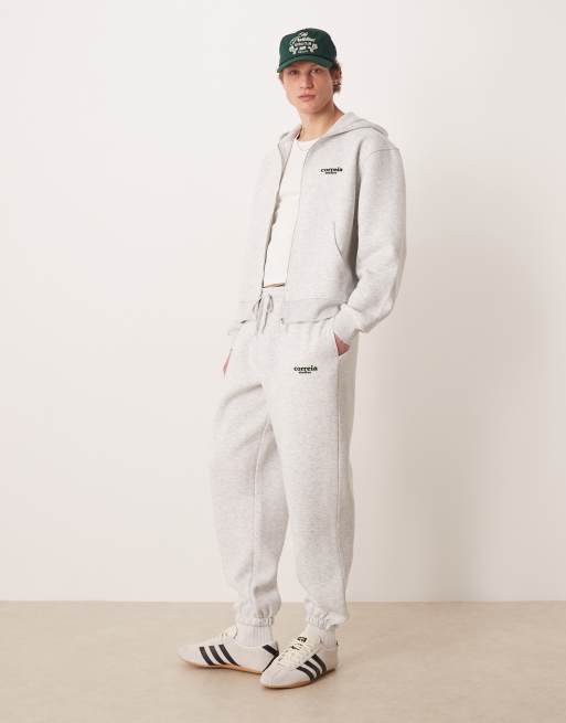 ASOS DESIGN – Zestaw w jasnoszarym melanżowym kolorze z bluzą z kapturem i joggersami oversize ze wzorem