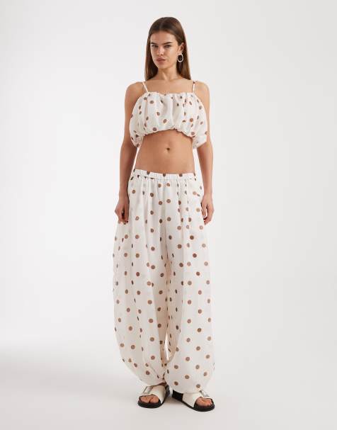 ASOS DESIGN – Zestaw w kolorze terakoty ze wzorem w groszki z topem z falbankami - view 1