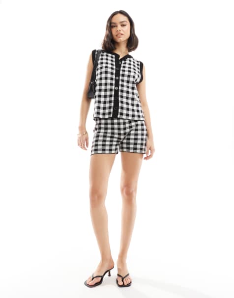 ASOS DESIGN – Zestaw w kratkę vichy: kamizelka oversize i szorty - view 1