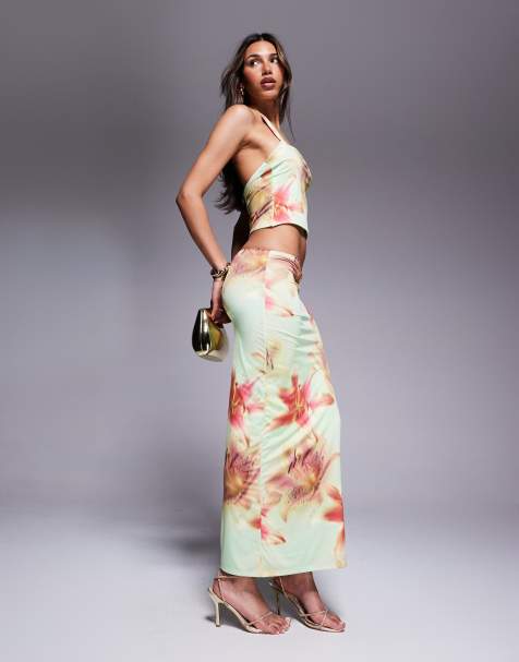 ASOS DESIGN – Zestaw w kwiatowy wzór: przylegający top z dekoltem typu halter i spódnica maxi - view 1