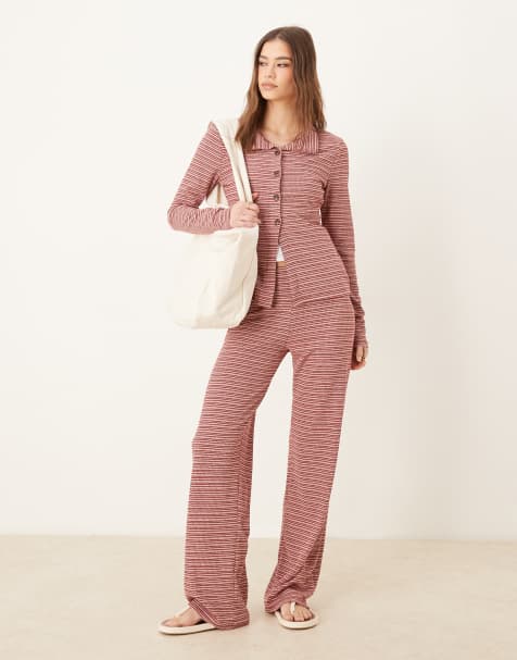 ASOS DESIGN – Zestaw w paski z kardiganem i spodniami z szerokimi nogawkami - view 1