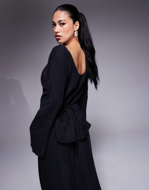 ASOS DESIGN – Zestaw z miękkimi, luźnymi spodniami z szerokimi nogawkami i topem w spranym, czarnym kolorze