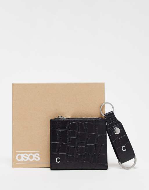 ASOS DESIGN – Zestaw ze skóry z literą C: brelok do kluczy i portfel