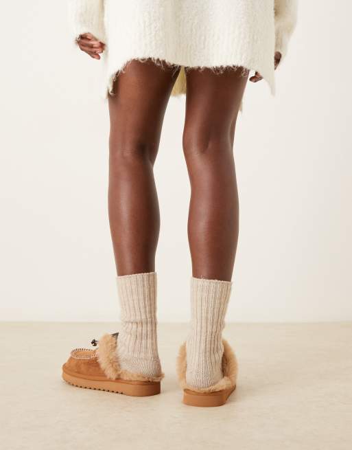 ASOS DESIGN – Zeta – Ljusbruna mockasintofflor med öppen häl i mockaimitation, 3 av 4