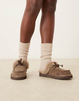 Asos Design Zeta Moccasin Mule Slippers In Brown