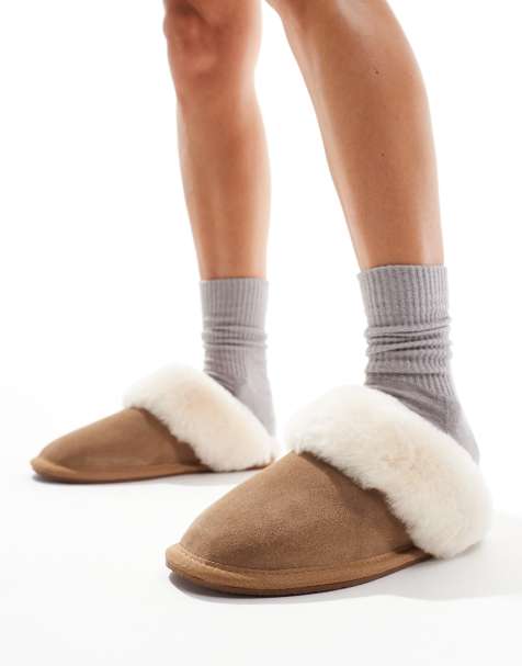 ASOS DESIGN - Zeus - Pantoffels van premium schapenvacht in lichtbruin - view 1