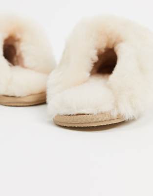 asos design nola premium sheepskin slippers in beige