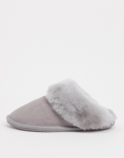ASOS DESIGN Zeus premium sheepskin slippers in grey