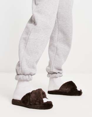 ASOS DESIGN - Zeve - Pantofole stile sliders color cioccolato con fasce incrociate 