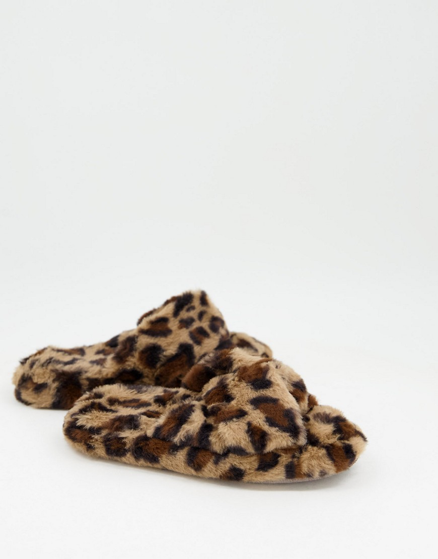 ASOS DESIGN Zeve twist slipper slides in leopard-Multi