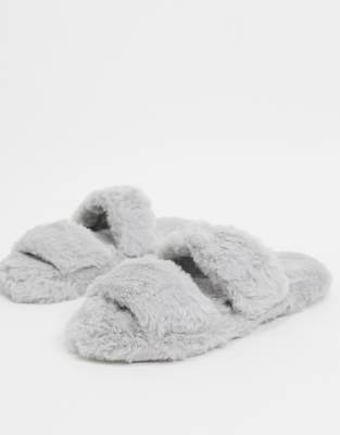 white fluffy slider slippers