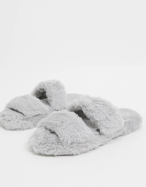 ASOS DESIGN Zhuji double strap slider slippers in grey