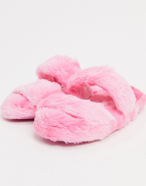 ASOS DESIGN Zhuji double strap slider slippers in pink