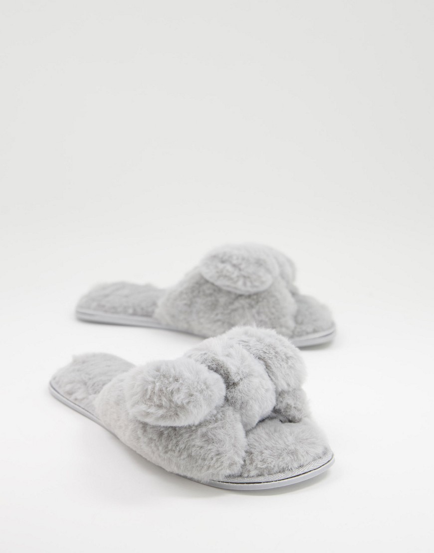 ASOS DESIGN Zia bow slider slippers in grey