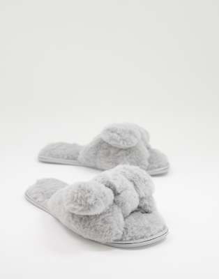 ASOS DESIGN Zia bow slipper slides in gray-Grey | Smart Closet