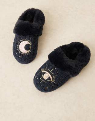 Asos Design Zibby Celestial Embroidered Slippers In Blue