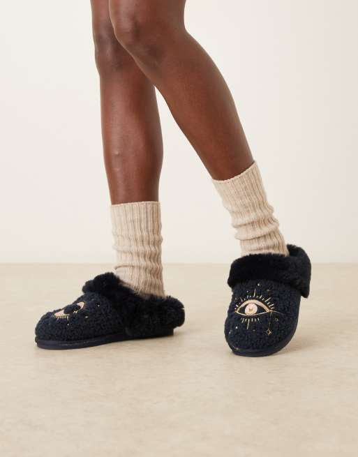 ASOS DESIGN - Zibby - Pantoffels met hemelse borduursels in marineblauw, 2 van 4