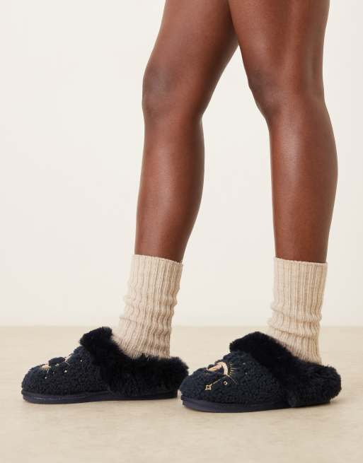 ASOS DESIGN - Zibby - Pantofole blu navy con ricamo celestiale, 4 di 4