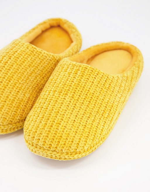 ASOS DESIGN Zibidy knit slippers in mustard