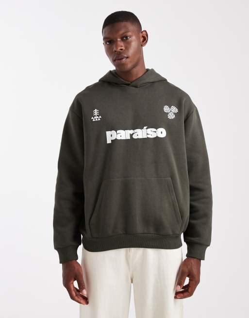 ASOS DESIGN – Zielona bluza z kapturem i sportowym nadrukiem