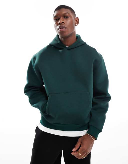 ASOS DESIGN – Zielona bluza z kapturem o pudełkowym kroju oversize z materiału typu nurek