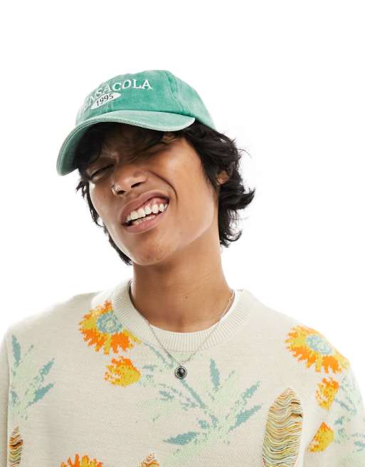 ASOS DESIGN – Zielona czapka z daszkiem z efektem znoszenia