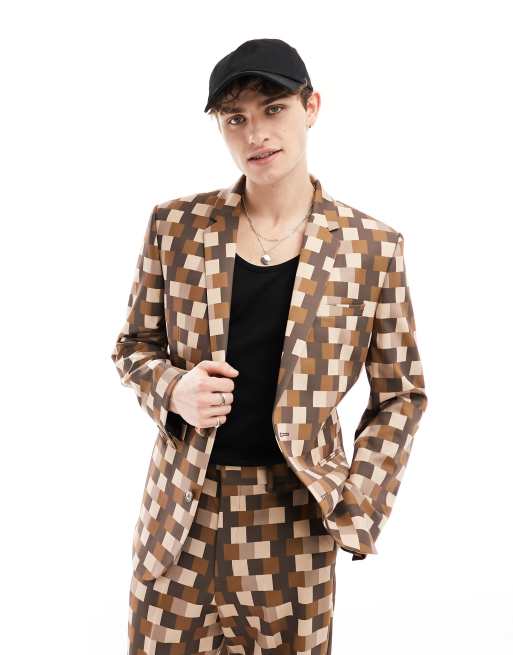 ASOS DESIGN – Zielona dopasowana marynarka garniturowa w pikselowy wzór