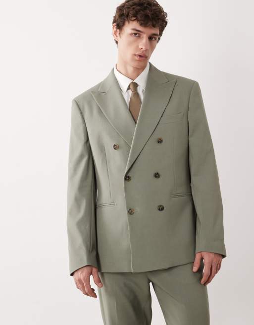 ASOS DESIGN – Zielony dopasowany garnitur z dwurzędową marynarką, 2 z 3