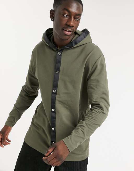 ASOS DESIGN – Zielona dżersejowa kurtka oversize na zatrzaski o wydłużonym fasonie