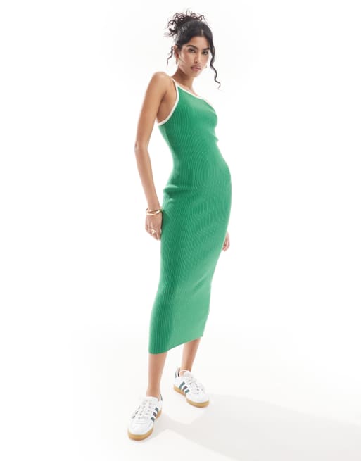 ASOS DESIGN – Zielona dzianinowa sukienka midi na cienkich ramiączkach