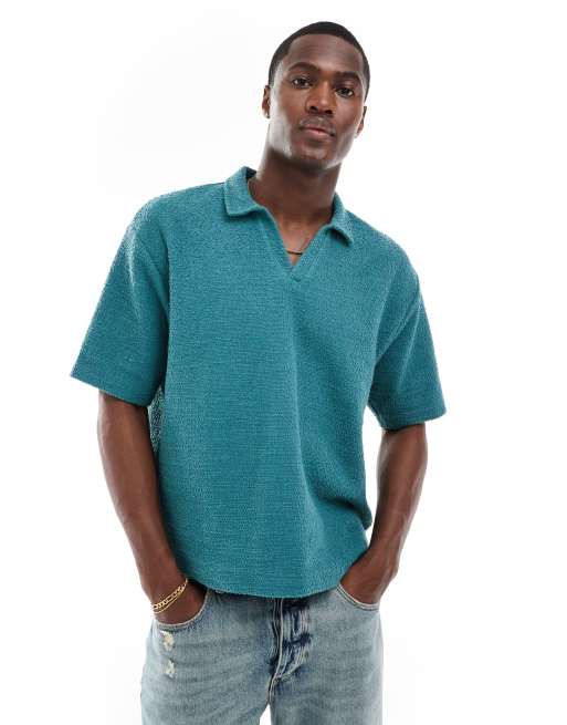 ASOS DESIGN – Zielona fakturowana koszulka polo o luźnym kroju