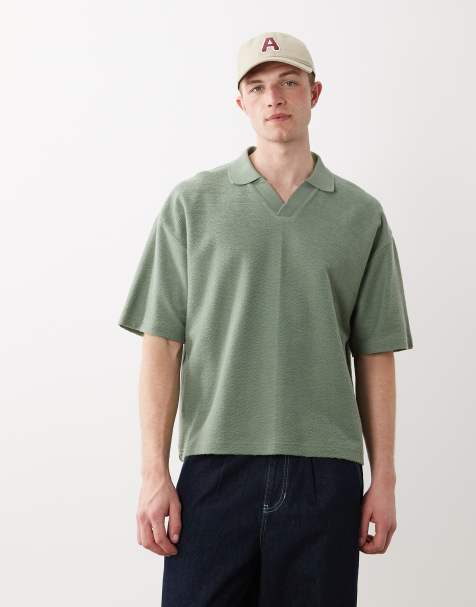 ASOS DESIGN – Zielona fakturowana koszulka polo o pudełkowym kroju oversize z bardzo grubego materiału - view 1
