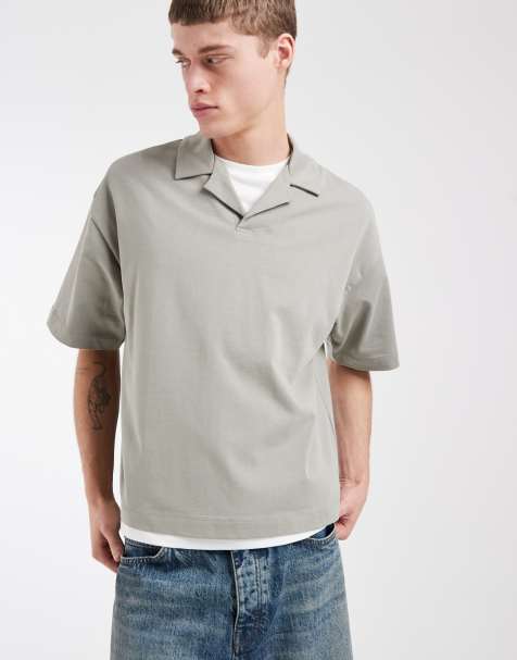 ASOS DESIGN – Zielona gruba koszulka polo o pudełkowym kroju oversize z kołnierzykiem kubańskim - view 1