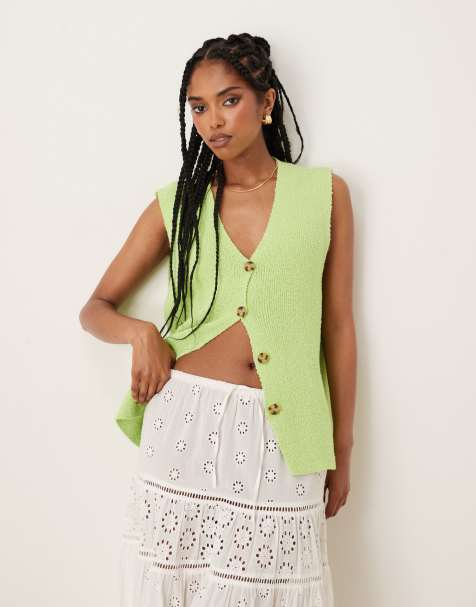 ASOS DESIGN slub knit relaxed fit waistcoat in lime