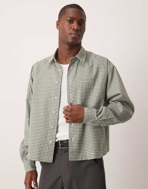 ASOS DESIGN oversized cropped shirt in green check