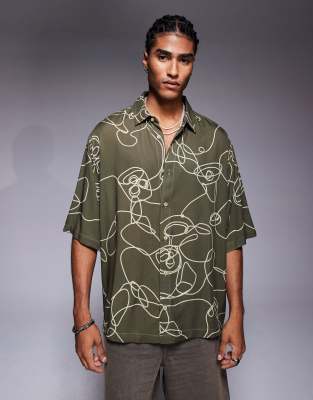ASOS DESIGN – Zielona koszula oversize z abstrakcyjnym wzorem - view 1