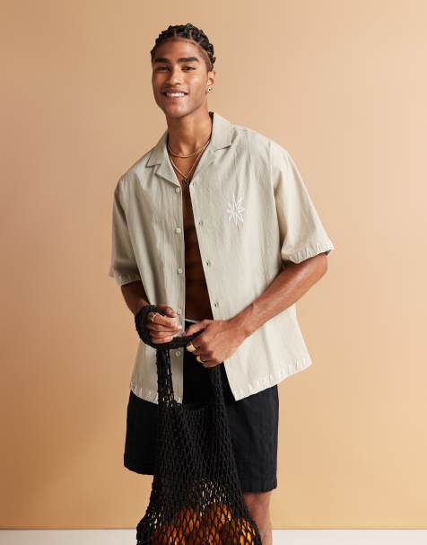 ASOS DESIGN oversized revere shirt with chest placement in green