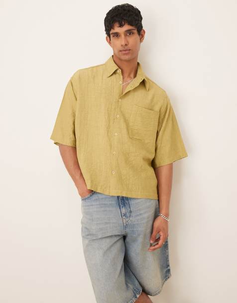 ASOS DESIGN oversized half sleeve shirt in green crinkle