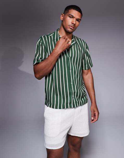 ASOS DESIGN regular revere shirt in green stripe