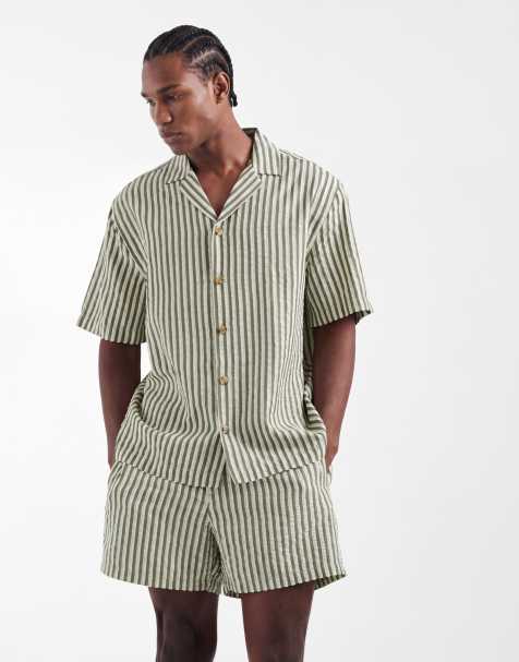 ASOS DESIGN – Zielona koszula z krótkimi rękawami w paski, część zestawu - view 1