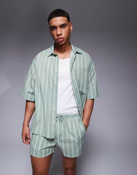 ASOS DESIGN – Zielona koszulka o pudełkowym kroju oversize w paski, część zestawu - view 1