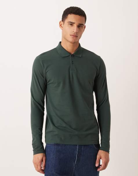 ASOS DESIGN – Zielona koszulka polo basic o regularnym kroju z długimi rękawami z piki - view 1